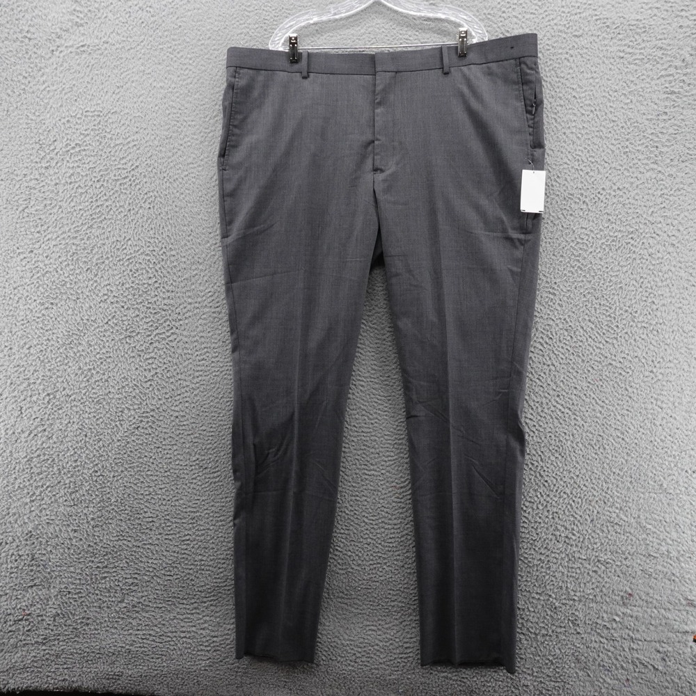Nordstrom Tech Smart Trim Fit Mens Gray‎ Wool Blend Dress Pants 46 Unhemmed NEW